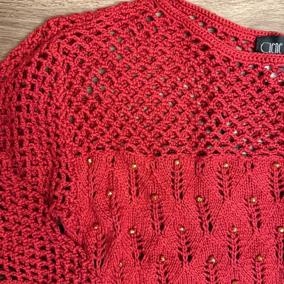NEW Vintage Gene Ewing Red beaded crochet Sweater - Picture 2 of 4